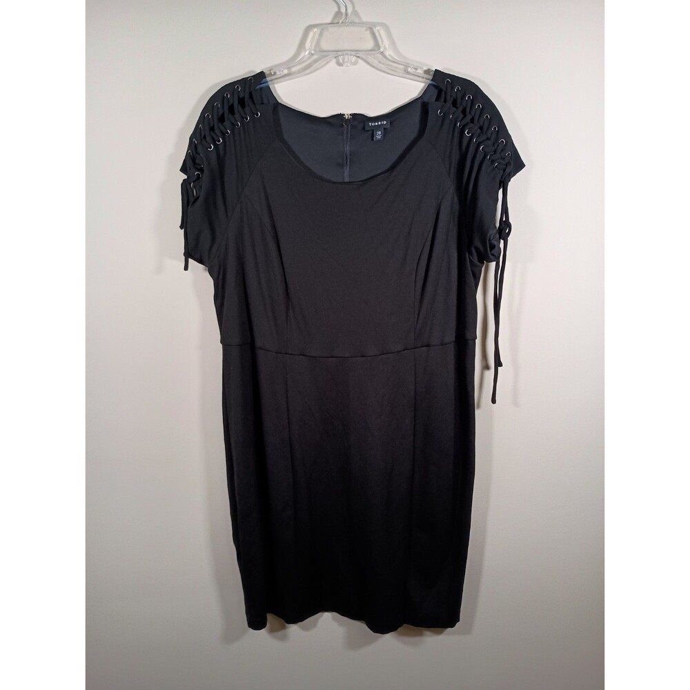 Torrid Black Bodycon Lace-Up Shoulder Raglan Scoop Neck Black Dress Plus Size 20